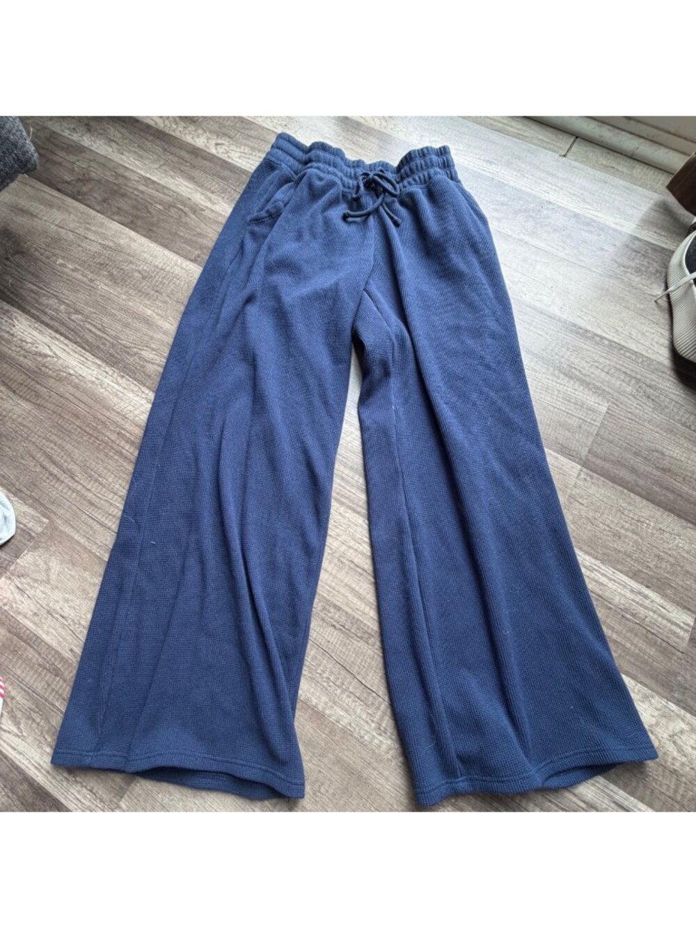 Gilly Hicks Navy Waffle Knit Wide-Leg Lounge Pants Size S